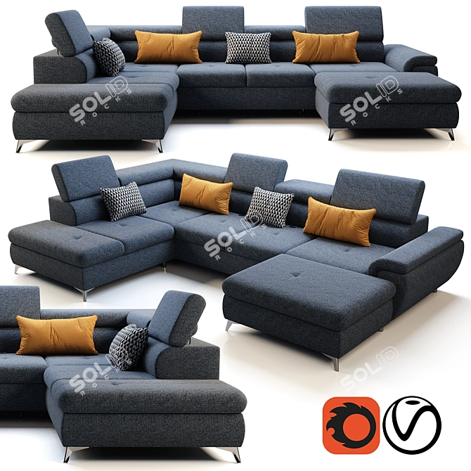 Luxury Wersal Monk XL Sofa 3D model image 1