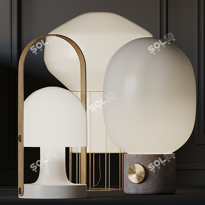 Stylish Table Lamps: Concrete, Rechargeable, Aerostat 3D model image 1