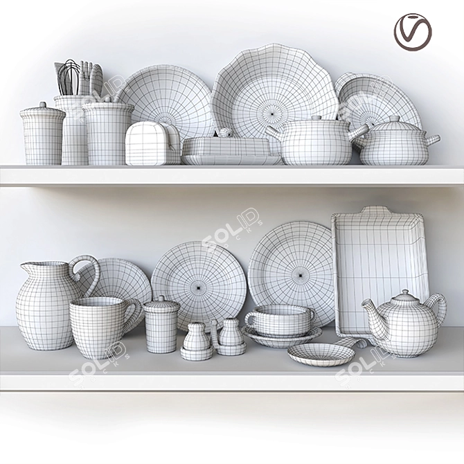 Elegant Country Kitchen Set 3D model image 2