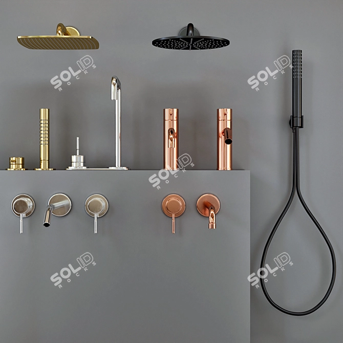 Luxury Bathroom Faucet Set: Gold, Steel, Black Metal, Chrome. 3D model image 2