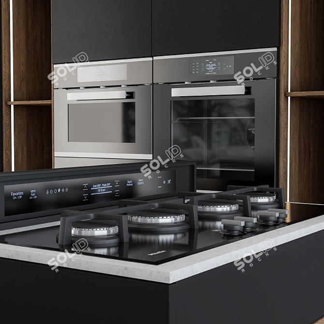 Sleek Black Smart Kitchen Set 3D model image 3