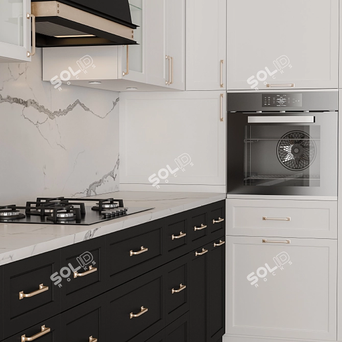 NeoClassic Black & White Kitchen 3D model image 2