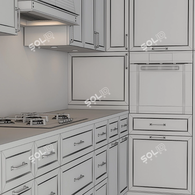 NeoClassic Black & White Kitchen 3D model image 3