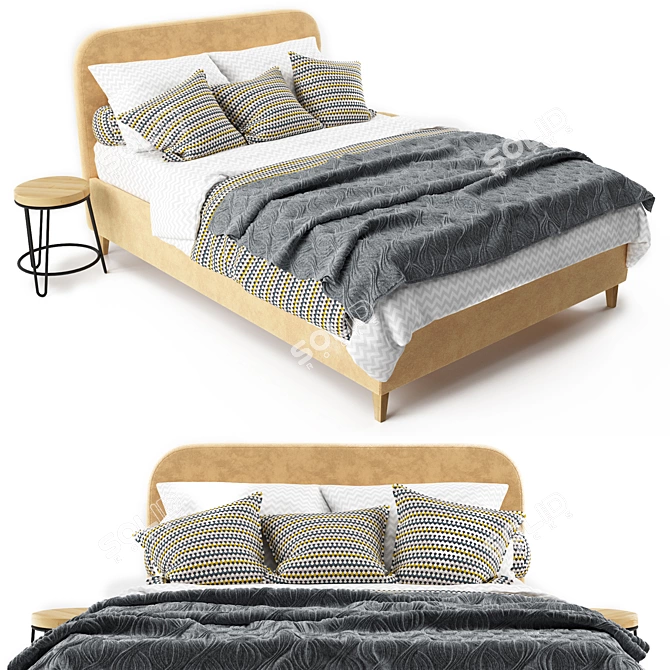 Adelina Pufetto: Stylish Bed with Knitted Throw 3D model image 1