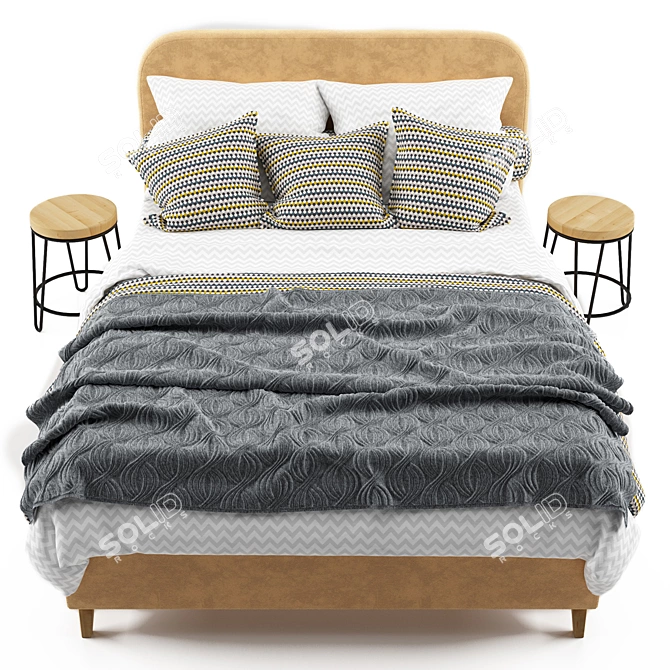 Adelina Pufetto: Stylish Bed with Knitted Throw 3D model image 2