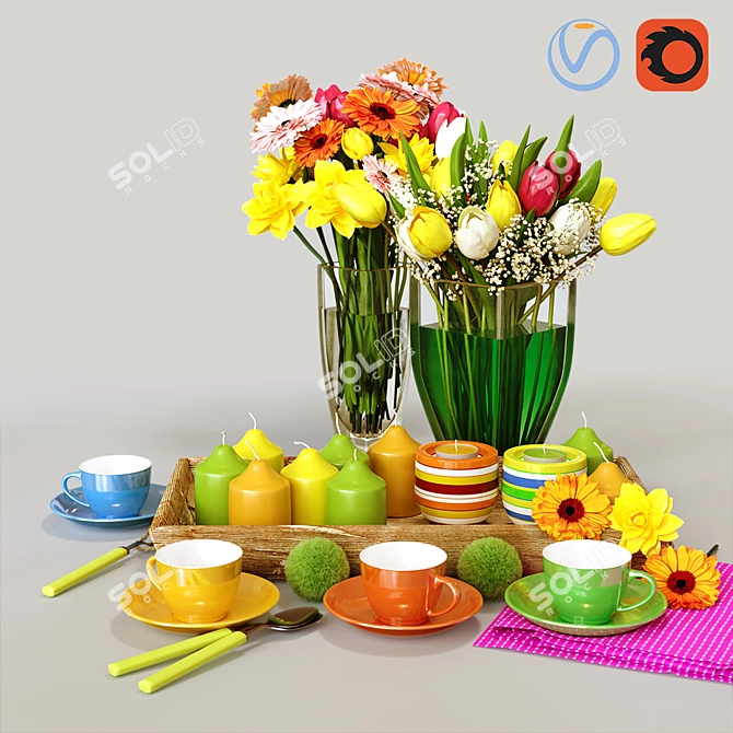 Vibrant Spring Tableware Set 3D model image 1