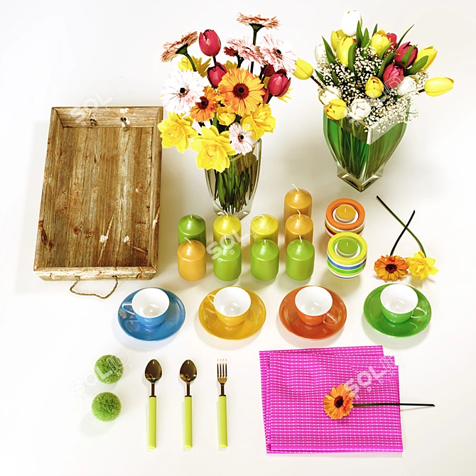 Vibrant Spring Tableware Set 3D model image 2