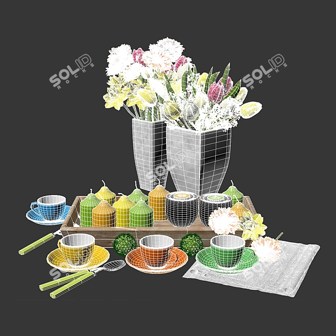 Vibrant Spring Tableware Set 3D model image 3