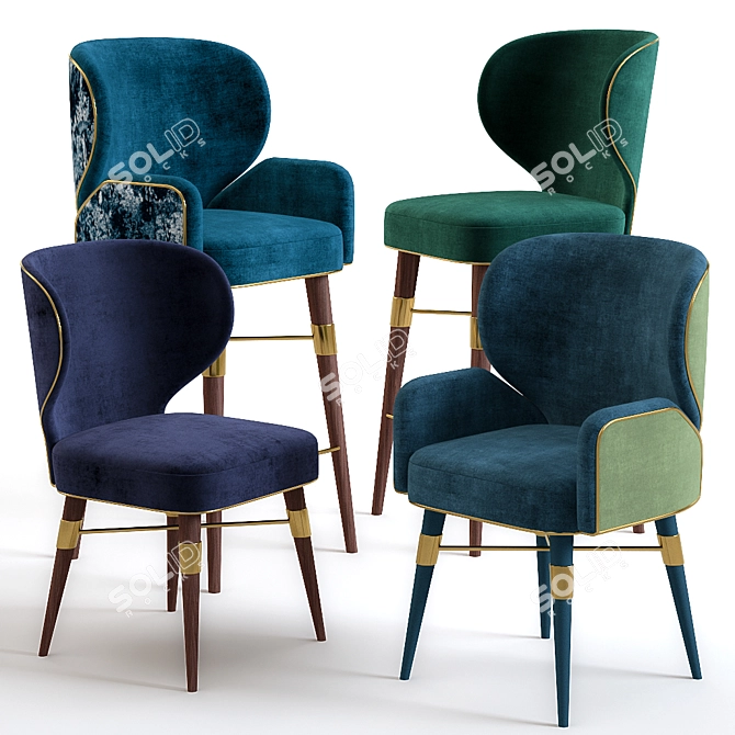 Elegant Louis Mid-Century Chairs 3D model image 1