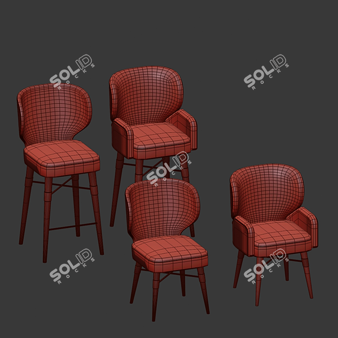 Elegant Louis Mid-Century Chairs 3D model image 3