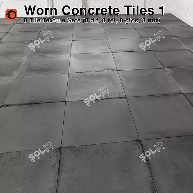 Weathered Concrete Tiles - Texture Pack 3D model image 1