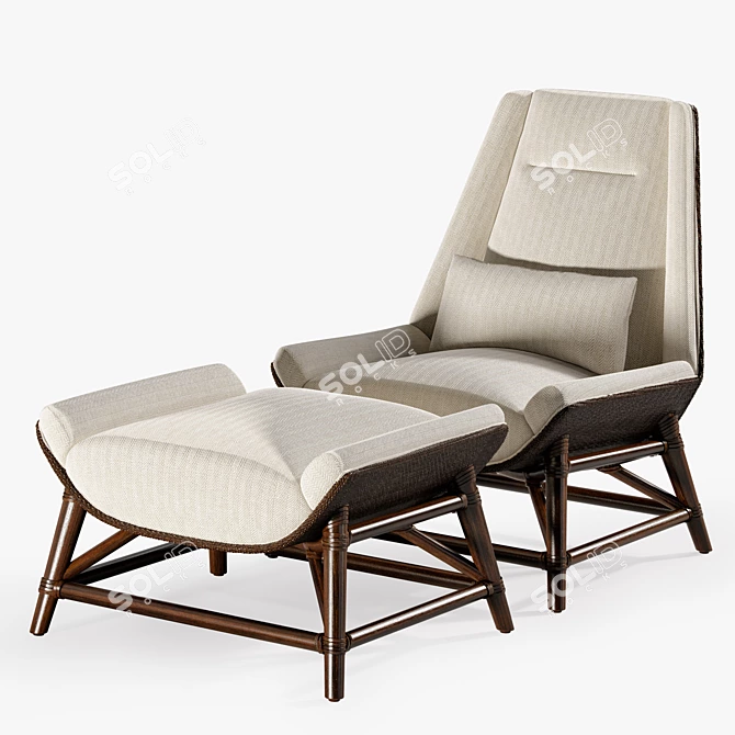 McGUIRE Tansen Lounge Chair & Ottoman: Timeless Elegance for Ultimate Relaxation 3D model image 1