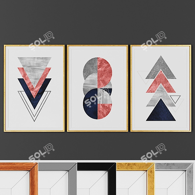 Scandinavian Geometric Picture Frame Set 3D model image 1