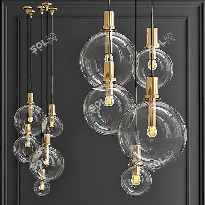 Gold Glass Globe Pendant Lamp 3D model image 1