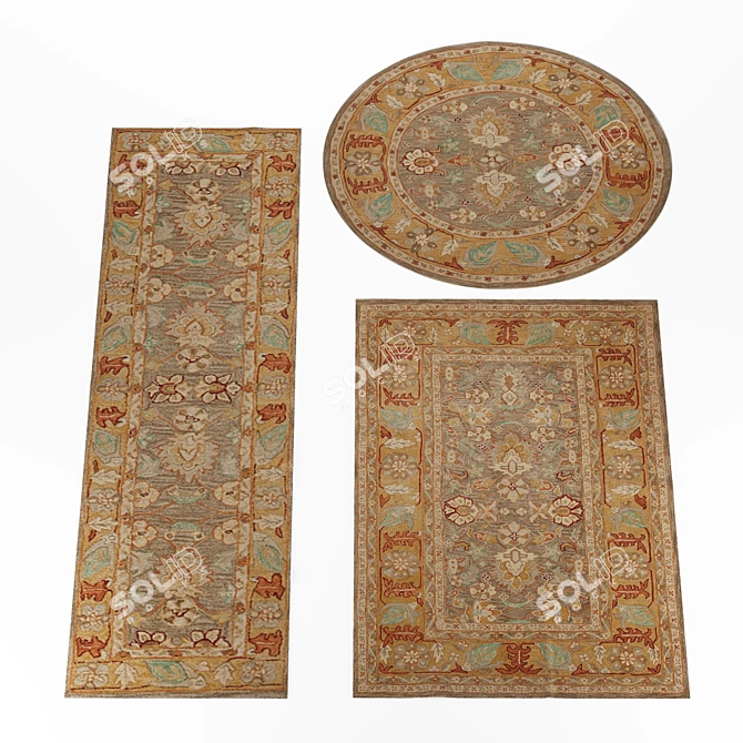 Triple Carpet Collection: Round, Runner, Rectangular 3D model image 1