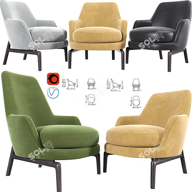 Leda Flexform: Stylish Armchair Set 3D model image 1