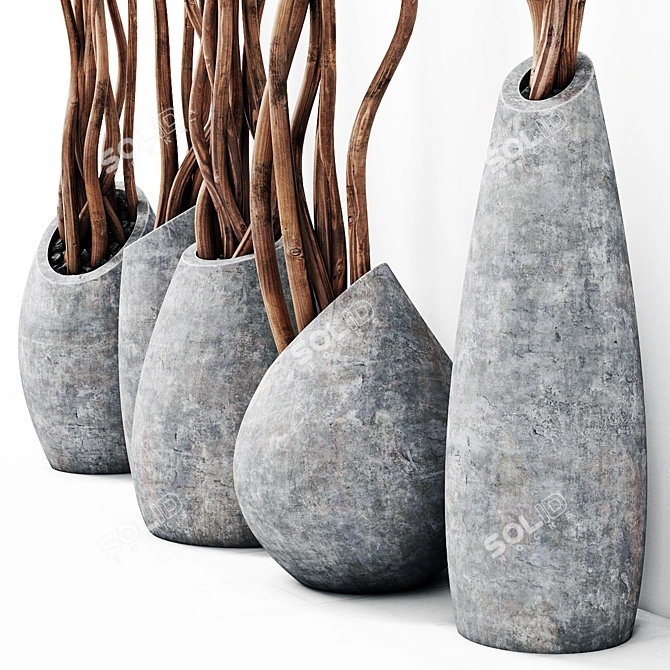 Concrete Branch Vases 3D model image 2