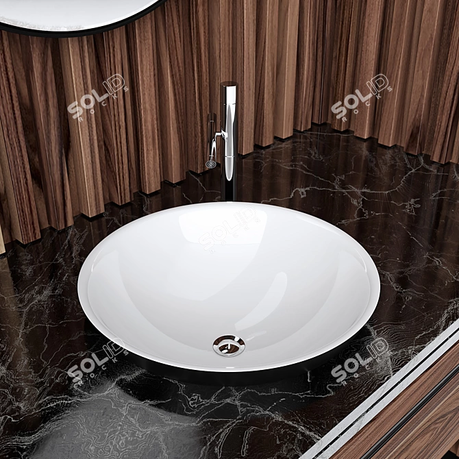 Elegant Timber Bathroom Vanity 3D model image 2