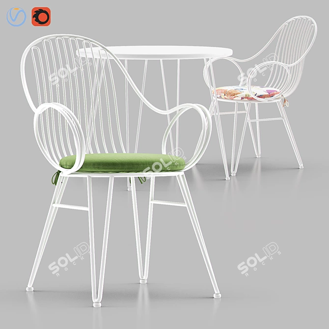 Sunbrella Scroll Outdoor Dining Set 3D model image 1