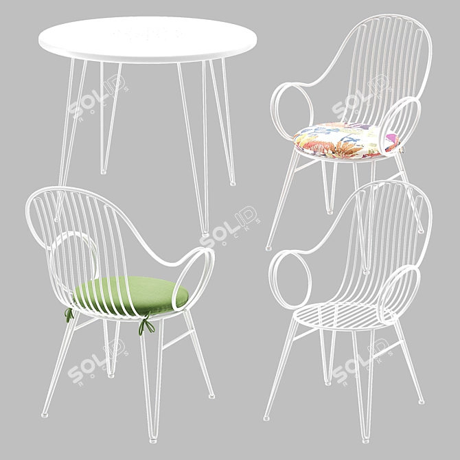 Sunbrella Scroll Outdoor Dining Set 3D model image 2