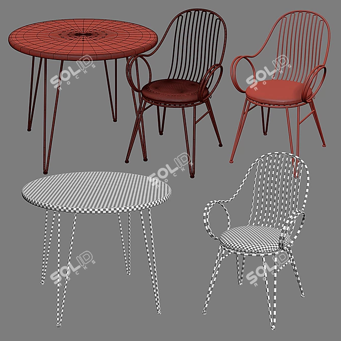 Sunbrella Scroll Outdoor Dining Set 3D model image 3