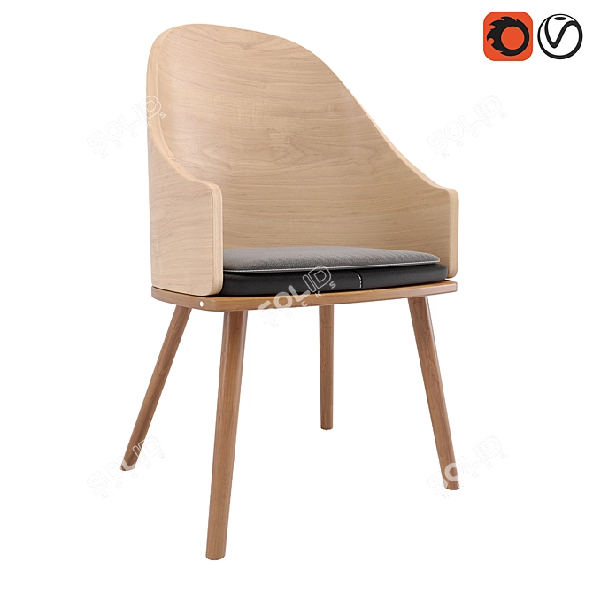 Sleek Wooden Carmen Chair: 3D Model 3D model image 1