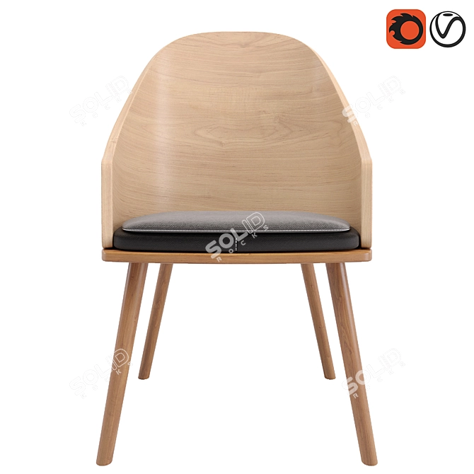 Sleek Wooden Carmen Chair: 3D Model 3D model image 2