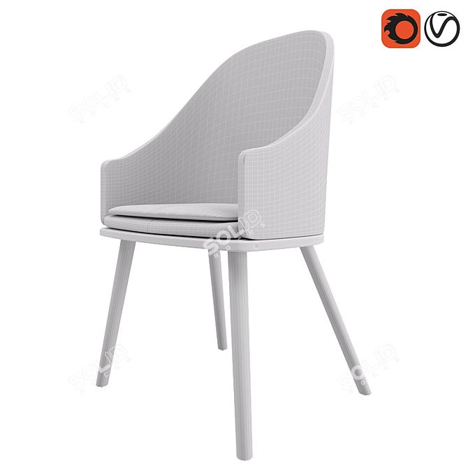 Sleek Wooden Carmen Chair: 3D Model 3D model image 3