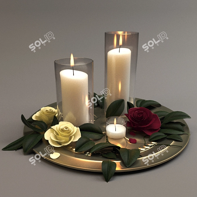 Rose-Infused Candle Decor Set 3D model image 1