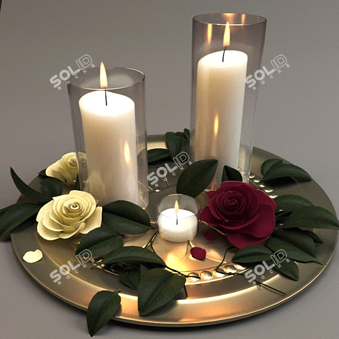 Rose-Infused Candle Decor Set 3D model image 2