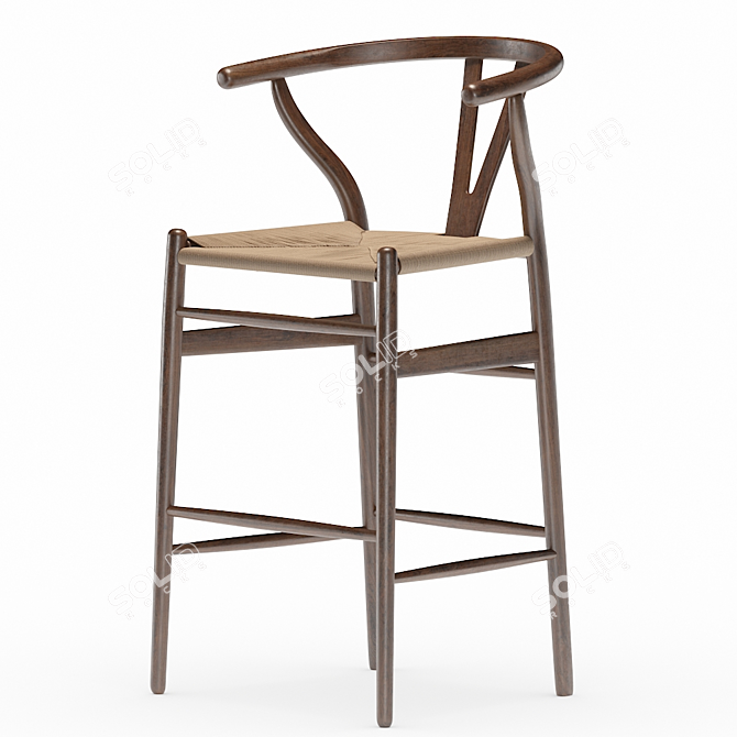 Modern Wishbone Counter Stool 3D model image 2