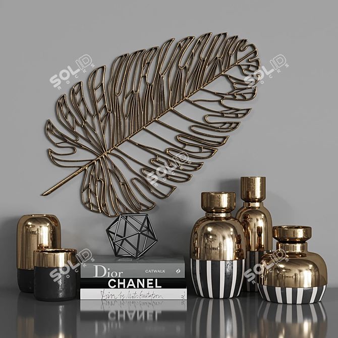 Golden Feather Wall Plaque 3D model image 1