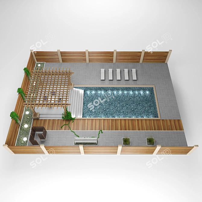  Luxe Outdoor Pergola Pool Set 3D model image 1