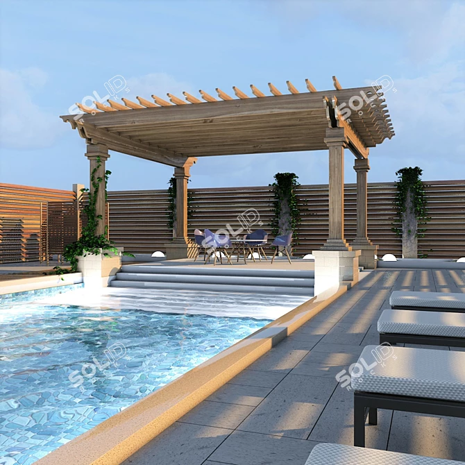  Luxe Outdoor Pergola Pool Set 3D model image 4