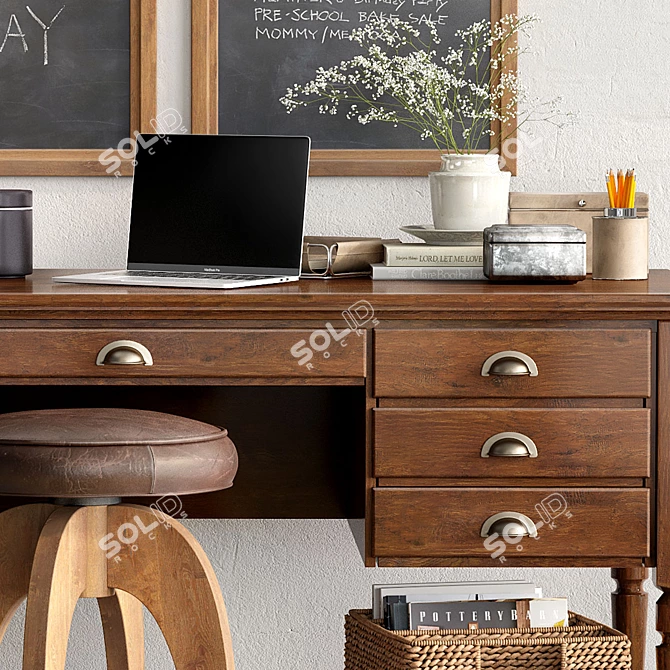 Tuscan Chestnut Printer's Desk 3D model image 2