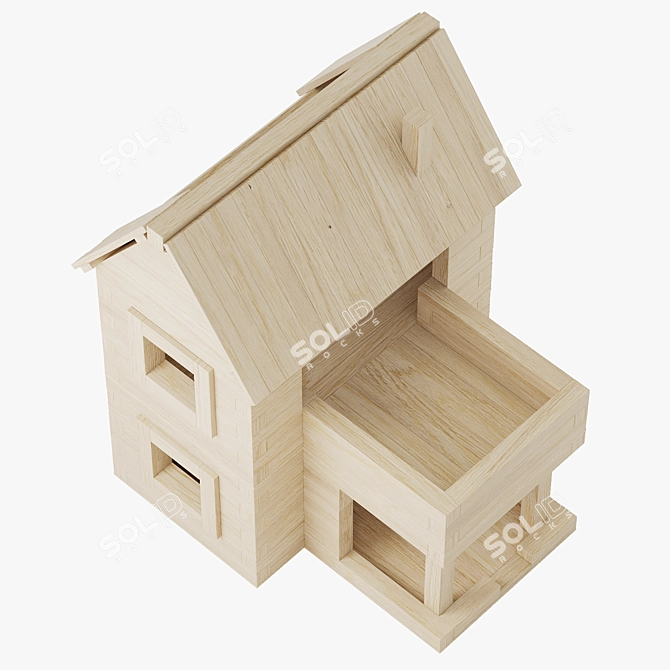 Wooden House with Terrace Construction Kit 3D model image 1