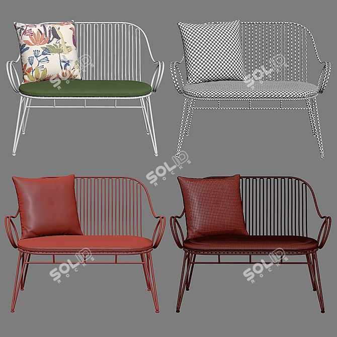 Scroll White Metal Outdoor Bench: Elegant and Durable Patio Seating 3D model image 3