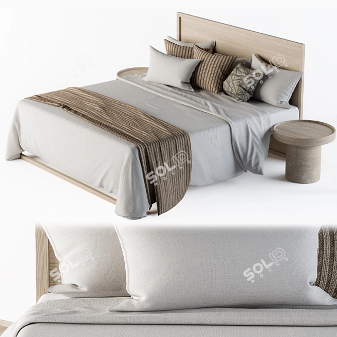 Elegant Wooden Bed Set - White & Brown 3D model image 2