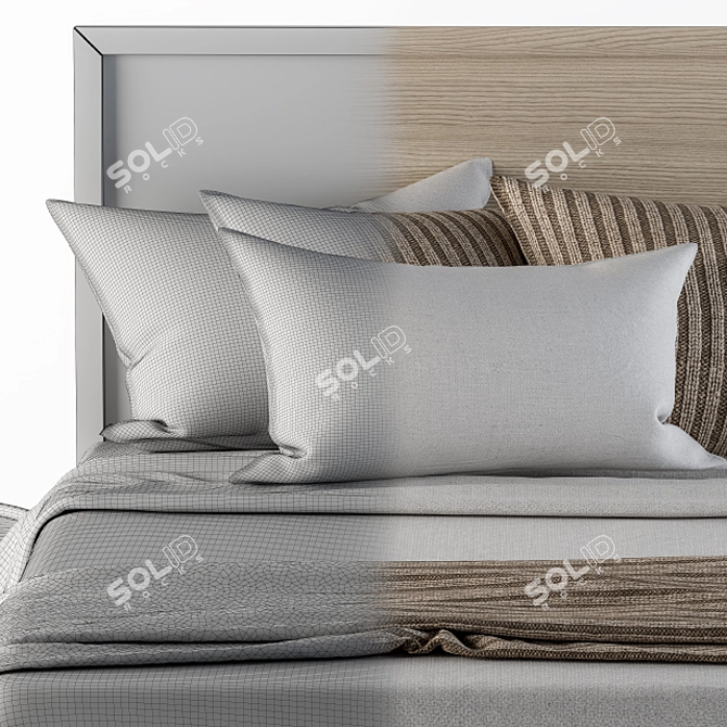 Elegant Wooden Bed Set - White & Brown 3D model image 3