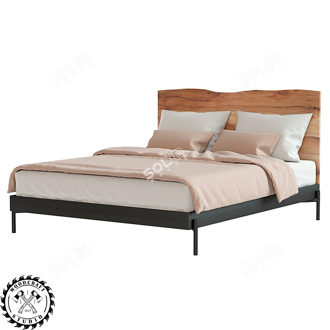 Frank Wood Bed - Crafted by WoodCraftStudio 3D model image 1