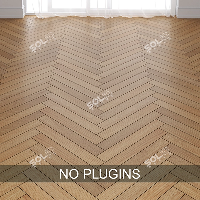 Oak Wood Parquet Tiles: Straight, Chevron, Herringbone 3D model image 2