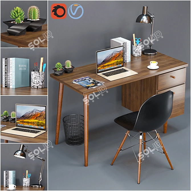 Modern Office Furniture Set: Desk & Chair 3D model image 1