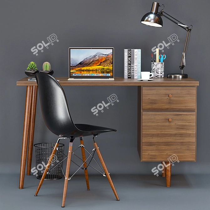 Modern Office Furniture Set: Desk & Chair 3D model image 2