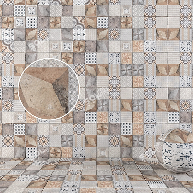 HD Multi-Texture Wall & Floor Tiles 3D model image 1