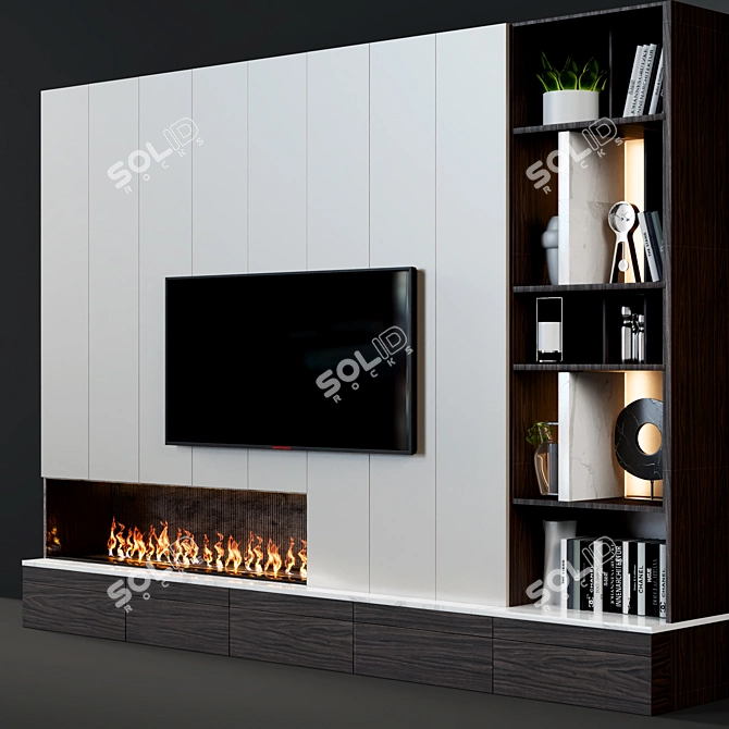 Modern Fireplace with Shelves & TV 3D model image 2