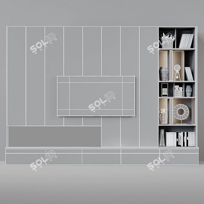 Modern Fireplace with Shelves & TV 3D model image 3