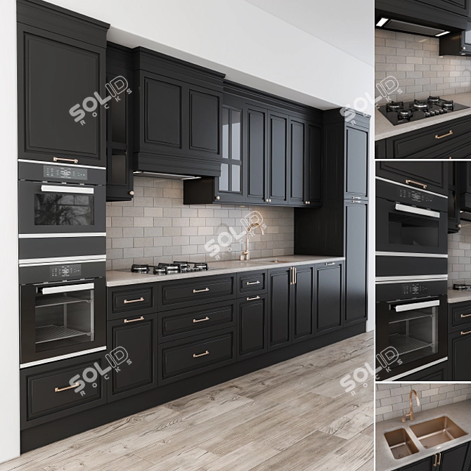 Elegant black and white kitchen 3D model image 1