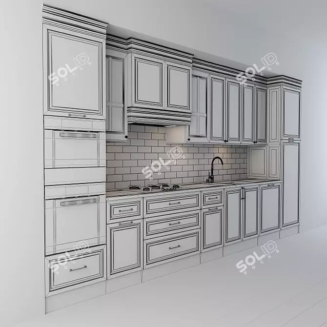 Elegant black and white kitchen 3D model image 2