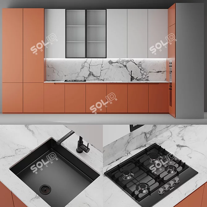 Sleek Modern Kitchen Design 3D model image 1