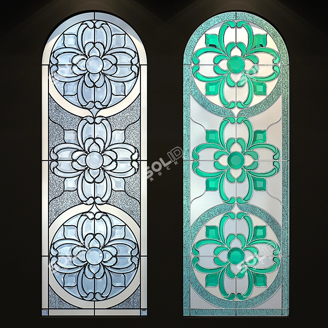Elegant Arched Stained Glass Window 3D model image 1